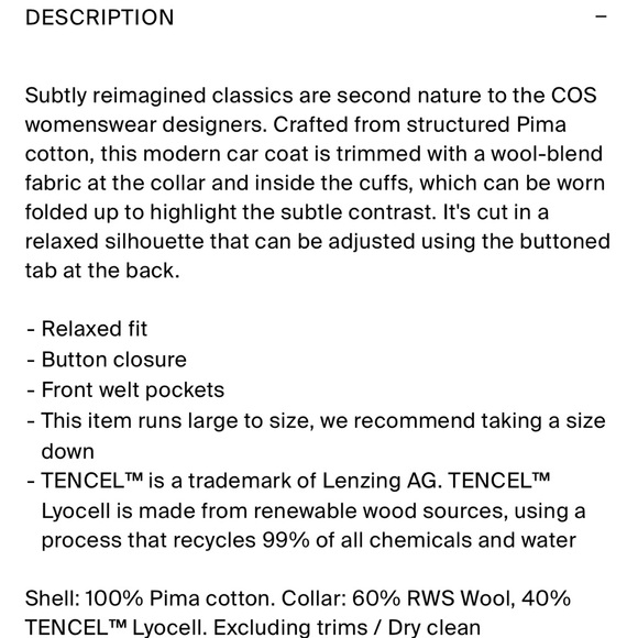 COS Wool Trimmed Car Coat Black Size XS *Viral Sold Out Style* - Picture 10 of 12